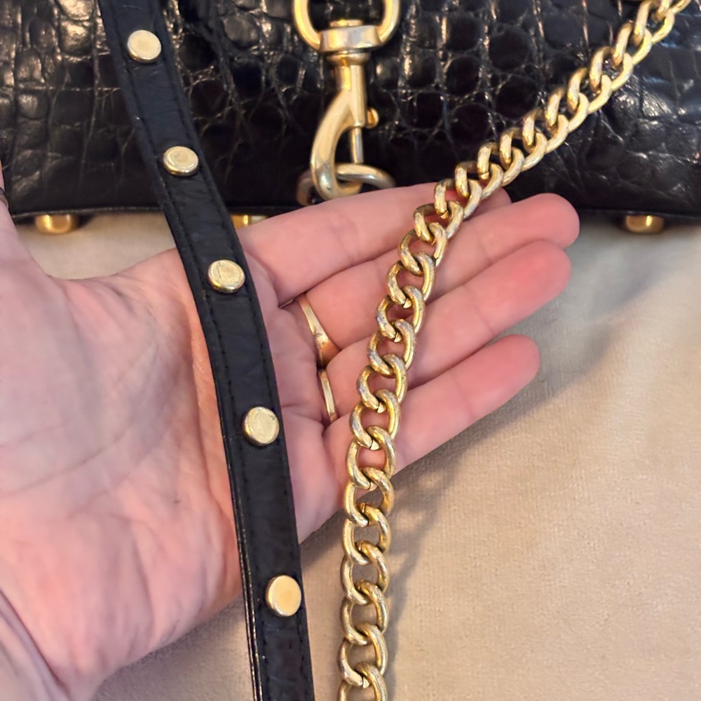 Rebecca Minkoff Black Croc Embossed Leather Crossbody Bag - Picture 6 of 12